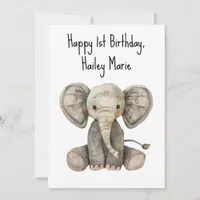 Personalized First Birthday Stuffed Elephant  Card