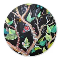 Leaves and butterflies painting ceramic knob