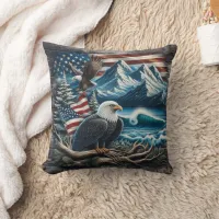 Eagle on Branch in Mountain View Throw Pillow