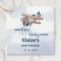 Landing Soon Blue Boy Airplane Baby Shower Favor Tags