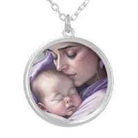 Custom New Mom and Baby Love Bond Keepsake Locket Silver Plated Necklace