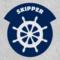 Skipper Ship's Wheel Navy Blue White Boating Patch