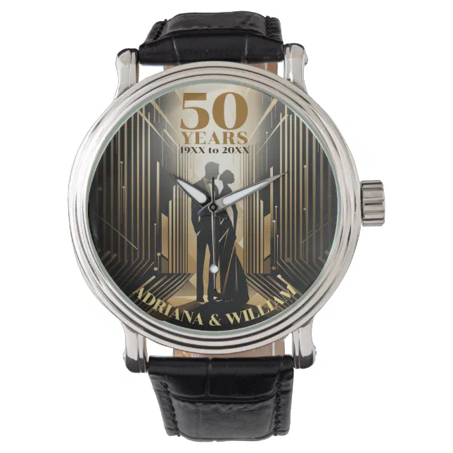 Art Deco Retro Black & Gold Wedding Anniversary Watch