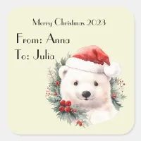 Polar Bear Watercolor Cute Christmas Sticker