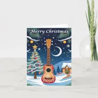 Ukulele Musical Instrument Snow Tree Christmas Holiday Card