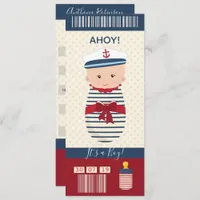 Boy Baby Shower Nautical Boarding Pass Ticket Invitation