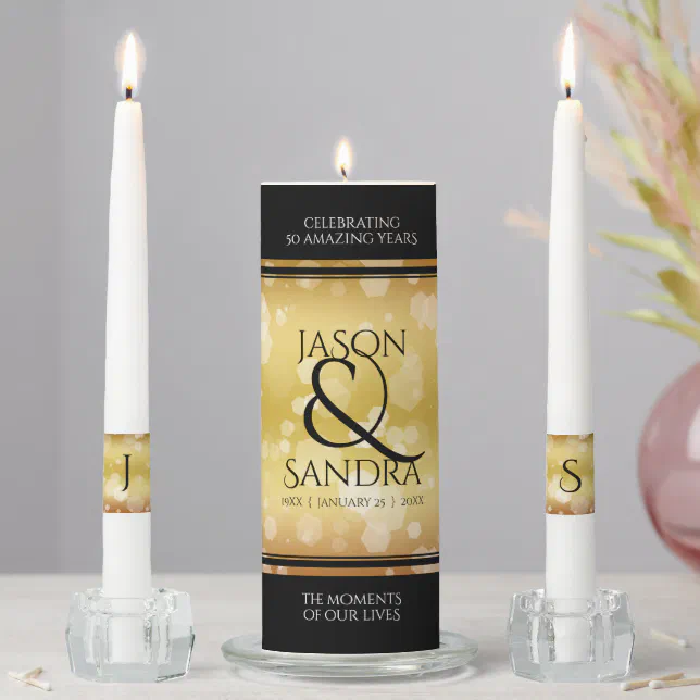 Elegant 50th Golden Wedding Anniversary Unity Candle Set