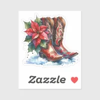 Country and Western Rustic Cowboy Boots Christmas Sticker