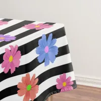 Trendy Floral Black & White Stripes Patterned Tablecloth