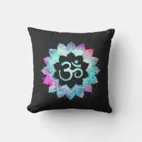 *~* Om Aum Turquoise Blue Magenta Black Outdoor Outdoor Pillow