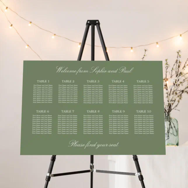 Sage Green 10 Table Wedding Seating Chart Foam Board