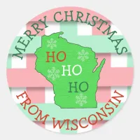 Merry Christmas from Wisconsin Cute Snowflakes Classic Round Sticker