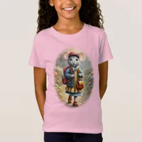 Cute mouse girl on her way to school, personalized T-Shirt