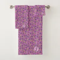 Pretty Pink Purple and Yellow Pansies Bath Towel Set