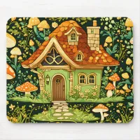Green and gold mushroom on floral mouse pad