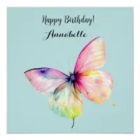 Delicate Pink Butterfly in Pastel Rainbow Colors Poster