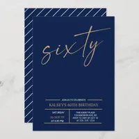 Sixty | Modern Gold & Blue 60th Birthday Party Invitation