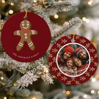 Gingerbread Man Red Polka Dot Christmas Photo Ceramic Ornament