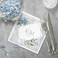 Thumbnail for Floral Sparkles Wedding Initials Dusty Blue ID889 Napkins