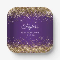 Gold Glitter Royal Purple 40 & Fabulous Paper Plates