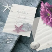 White Sands Starfish Wedding Plum/Steel Blue ID605 Invitation