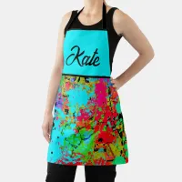 Custom Name Colorful Splatter Abstract Art Apron