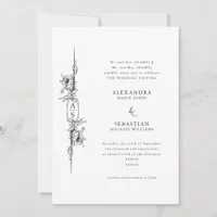 Elegant Baroque Black White Floral Formal Wedding Invitation