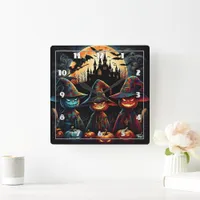 Colorful scarecrow trio by full moon square wall clock