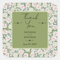 Elegant Floral Embrace Wedding Square Sticker