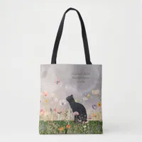 Black Cat in Flowers Tote Bag