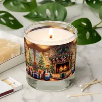 Festive decorated room, fireplace, dogs, vintage  scented candle