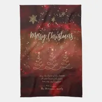 Modern Red Gold Christmas Tree Kitchen Towel