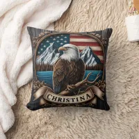 Majestic Eagle Overlooking Mountainous Landscape Throw Pillow