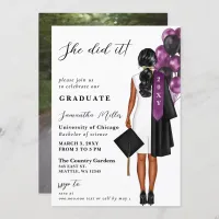 Modern Purple Photo She Did It Graduation Invitation