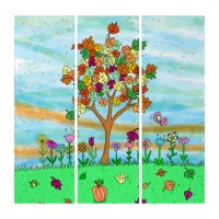 Pretty Folk Art Whimsical Autumn Tree Fall Leaves