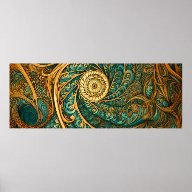 Spirals in Green and Gold Poster