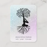 *~*  QR Tree of Life Yoga . Pastel Glitter Zen Business Card