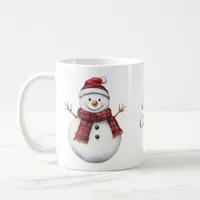 Cute Snowman in a Red Plaid Scarf Coffee Mug