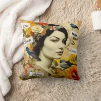 Hope, Love, Beauty, Dream Vintage Lady Throw Pillow