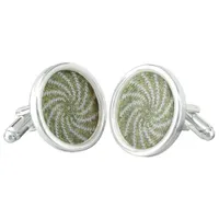 Cufflinks - White Spiral on Green