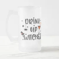 Drink Up Witches Halloween Frosted Glass Beer Mug