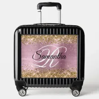 Gold Glitter Light Pink Foil Fancy Monogram Luggage