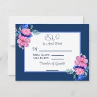 Watercolor Pink and Blue Floral Wedding  RSVP Invitation
