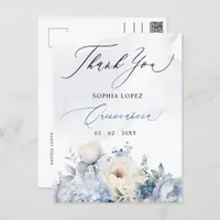  Dusty Blue Floral Quinceañera Thank You Postcard