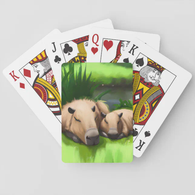 Cute Funny Napping Capybaras by the Pond Poker Cards