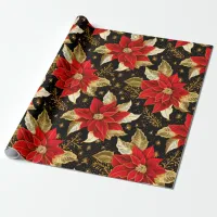 Poinsettia Flower in Gold Leaf Black | Christmas  Wrapping Paper