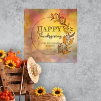 Wreath Of Doodle Leaves and Berries Thanksgiving  Poster