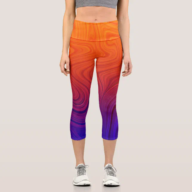 Burnt Orange to Deep Purple Swirling Agate Capri Leggings