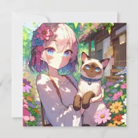 Anime Girl and Siamese Cat