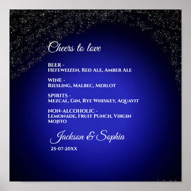 Celestial wedding Full Moon & Stars Midnight menu Poster